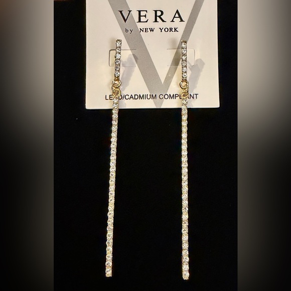 Vera New York Jewelry - Vera New York Goldtone and rhinestone Long dangle post Earrings